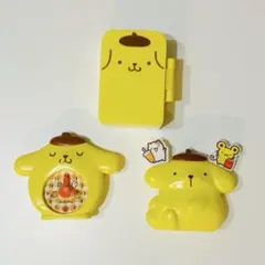 【3点】ポムポムプリン　ハッピーセット　おもちゃ　フォークスタンド　とけい　メモ