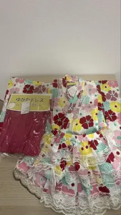 【新品】花柄レース付き浴衣　95センチ　3点セット