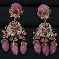 ⭐︎アンティーク ピアス ピンク 大きめで存在感バッチリ 揺れピアス クリスタル