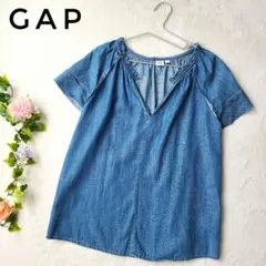 最安値！！✨ギャップ ✨デニムブラウス　チュニック　フリル　ブルー　M