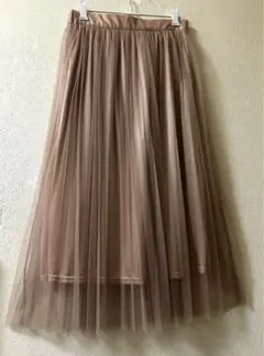 【美品】透け感のない裏地付きチュール レース、プリーツ ロング スカート