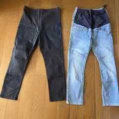マタニティ ハイウエスト レギンスとデニムパンツ セットM