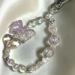 紫 クリア リボン スマホアクセサリー キーホルダー 韓国風 ハンドメイド