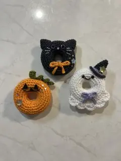 3 ハンドメイド あみぐるみ ハロウィン 3点セット かぼちゃ　黒猫　おばけ