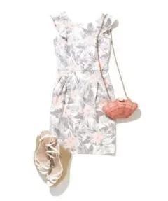 【美品】プロポーションボディドレッシング/リゾートリーフプリントミニワンピース