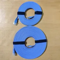 LANケーブル CAT6 フラット 10m ＆ 5m 2本セット ブルー