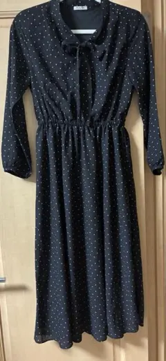 レディース ロングワンピース ドット柄 honeys 黒