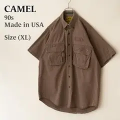90s USA製 CAMEL キャメル 半袖サファリシャツ ブラウン XLのサムネイル