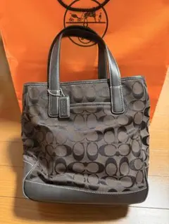 【美品】COACH コーチ シグネチャー トートバッグ ハンドバッグ 黒 レザー