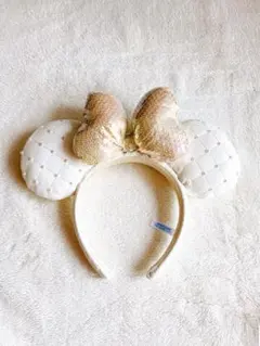 美品‼︎ディズニー カチューシャ ミニーマウス キルティング　パール付き