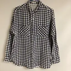 GU 長袖　綿100％　ネイビー＆ホワイトチェック柄　シャツ