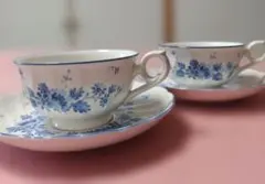 ノリタケ カップ＆ソーサー 2客セット 昭和レトロ　日本製　青い小花柄