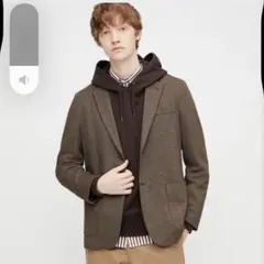 美品　UNIQLO コンフォート2BジャケットLサイズ　ブラウン チドリ