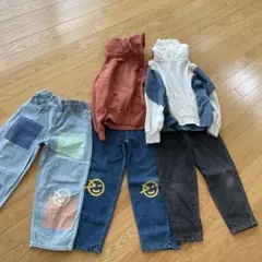 キッズ服 パッチワークデニムとフード付きトップスセット