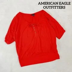 【アメリカンイーグル】ドルマンスリーブ 半袖カットソー (M) 赤 りぼん