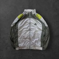 2000年製adidas古着ナイロンジャケット刺繍パフォーマンスロゴグレー/H7