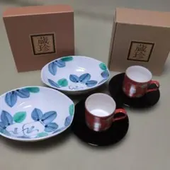蔵珍窯 小鉢、カップ＆ソーサー 2客セット 椿絵のサムネイル