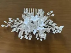 白いお花とパールビジュー ヘッドドレス ウェディングアクセサリー