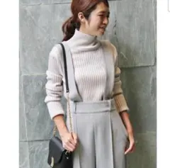 【美品】IENA リブ ハイネックニット プルオーバー フリーサイズ ベージュ