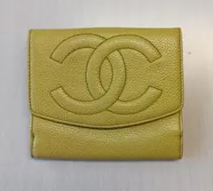 CHANEL シャネル ココマーク キャビアスキン 二つ折り財布 イエローのサムネイル