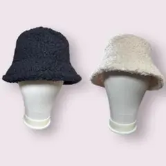 バケハ もこもこ ボア バケットハット ふわふわ 黒 ベージュ オフホワイト