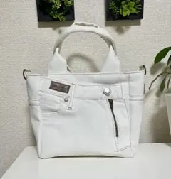 リメイクデニム．ホワイトデニムトートバッグ（ハンドメイド）