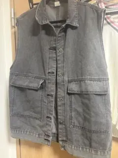 グレー デニム ノースリーブジャケット