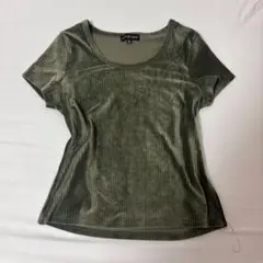 ベロア トップス 半袖 森ガール フェアリーグランジ　グリーン カーキ y2k