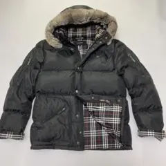 バーバリーブラックレーベル 3WAY リアルファー ダウンジャケット 黒 L