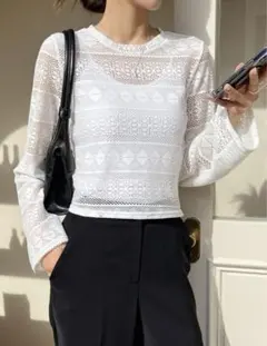 無地柄 アイレット刺繍 シアー キャミトップなし トップス