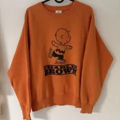 PEANUTS チャーリーブラウン スウェット オレンジ S