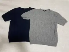 ユニクロ ケーブルクルーネックセーター半袖 ネイビー・グレー2点セットMサイズ