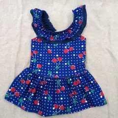 女の子用水着 ワンピース 青色 チェリー柄