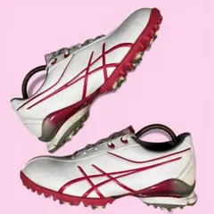 asics アシックス ゴルフシューズ 23.5㎝ ホワイト/レッド 紐靴