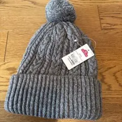グレー アクリル ケーブル編み ニット帽