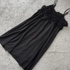 大きいサイズ 部分フリンジ切替ロングキャミワンピース黒3L-4L 新品