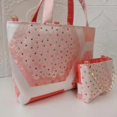 袋帯リメイクバック カラフルな鮮やか小花柄バック・ミニバッグセット