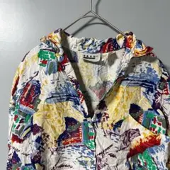 【希少/美色彩】90s ヴィンテージ 総柄レーヨンシャツ アート柄 M ゆるだぼ