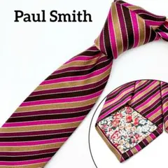 美品 ポールスミス ネクタイ マルチストライプ シルク 光沢 肉厚 大剣8cm