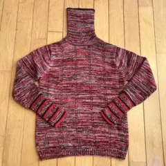 美品 B'.B.S 赤系 ボーダータートルネックニット レトロ Mサイズ