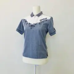 【a0296】adabat 美品 半袖ポロシャツ ハーフジップ M 刺繍