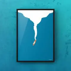 ★A4フレーム付き★オリジナル アートポスター DROP 犬 サーフィン