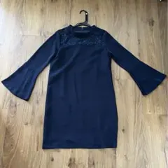 レースフォーマルワンピース　結婚式　パーティドレス　ネイビー　冠婚葬祭　法事