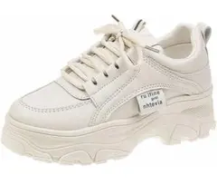 【新品未使用】25㎝ 厚底スニーカー 5㎝UP ベージュ