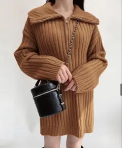 グレイル　ハーフジップリブニットワンピース