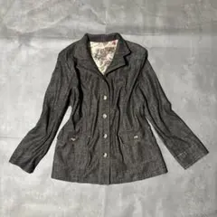 00's ヴィンテージ ダークグレー ジャケット 裏地花柄 レディース