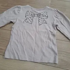 バックリボンプリント ベージュ Tシャツ