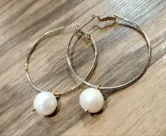 大粒淡水パールフープピアス　日本製　10㍉大粒　13000円相当