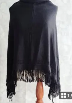 BOSCO ブラック フリンジポンチョ