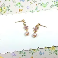 No.444☆小粒フラワー（ピンク） ピアス イヤリング マスクチャーム